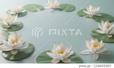 Water lily flower decoration middle blank space for greeting card or poster 128085803