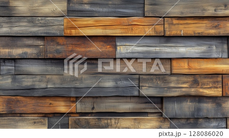 Brown dark layered old vintage wooden plank wall pattern surface structure building 128086020