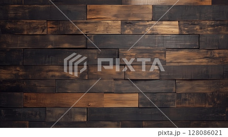Brown dark layered old vintage wooden plank wall pattern surface structure building 128086021