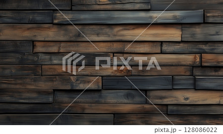 Brown dark layered old vintage wooden plank wall pattern surface structure building 128086022
