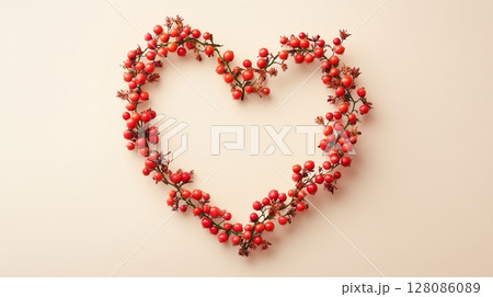 Meadowsweet arranged in the shape of a heart copy space blank white background Meadowsweet arranged in the shape of a heart copy space blank white background 128086089