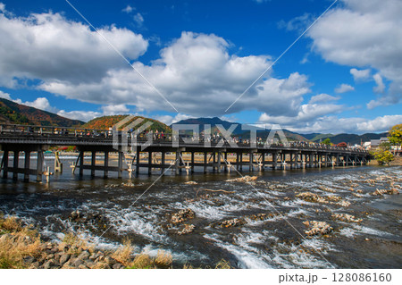 People in Togetsukyo bridge across river in autumn, Arashiyama, Kyoto People in Togetsukyo bridge across river in autumn, Arashiyama, Kyoto 128086160