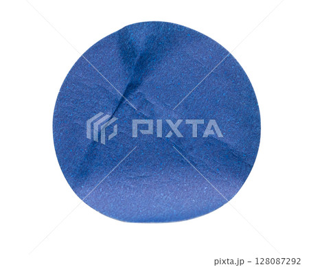 Blank blue round adhesive paper sticker label isolated on white background 128087292