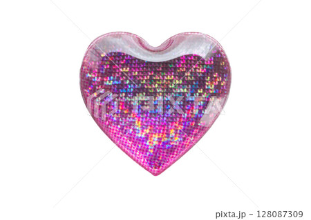 Heart shape hologram sticker isolated on white background 128087309