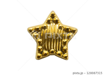 Golden Christmas star ornament bauble isolated on white background 128087315