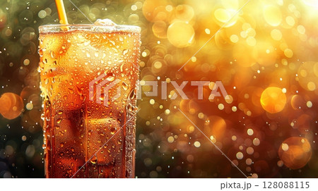 Cocktail in misted glass on bubble bokeh background, creating a mesmerizing scene 128088115