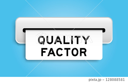 White coupon banner with word quality factor from machine on blue color background 128088581