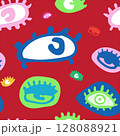 Seamless pattern of abstract colorful eyes with a playful and quirky pop-art style. Great for textile, fashion design, or funky visual backgrounds. 128088921