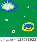 Seamless pattern of abstract colorful eyes with a playful and quirky pop-art style. Great for textile, fashion design, or funky visual backgrounds. 128088922