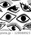 Seamless pattern of Abstract Ink Eyes Pattern for textile, fashion design, or funky visual backgrounds. 128088923