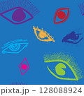 Seamless pattern of Abstract Color Pop Ink Eyes Pattern for textile, fashion design, or funky visual backgrounds. 128088924