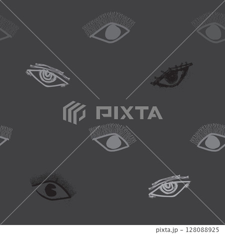 Seamless pattern of Abstract Ink Eyes Pattern for textile, fashion design, or funky visual backgrounds. 128088925