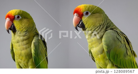 Realistic studio-style portrait of a horned parakeet, exotic bright plumage 128089567