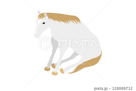 お尻をついて座る白馬のベクターイラスト 128089712