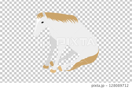 お尻をついて座る白馬のベクターイラスト 128089712