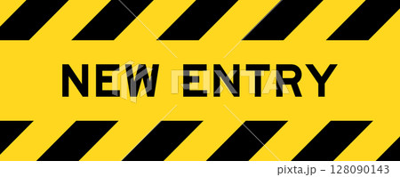 Yellow and black color with line striped label banner with word new entry Yellow and black color with line striped label banner with word new entry 128090143