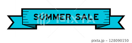 Ribbon label banner with word summer sale in blue color on white background 128090150