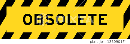 Yellow and black color with line striped label banner with word obsolete 128090174