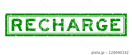 Grunge green recharge word square rubber seal stamp on white background 128090182