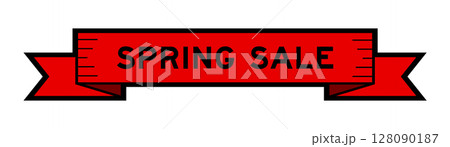 Ribbon label banner with word spring sale in red color on white background Ribbon label banner with word spring sale in red color on white background 128090187