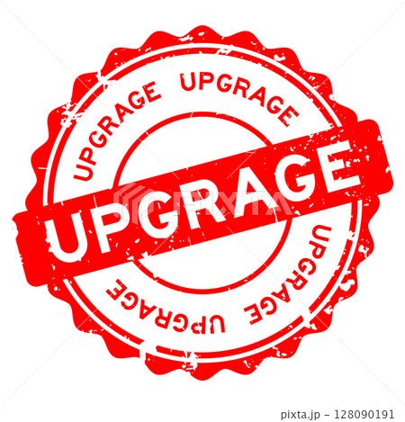Grunge red upgrade word round rubber seal stamp on white background 128090191