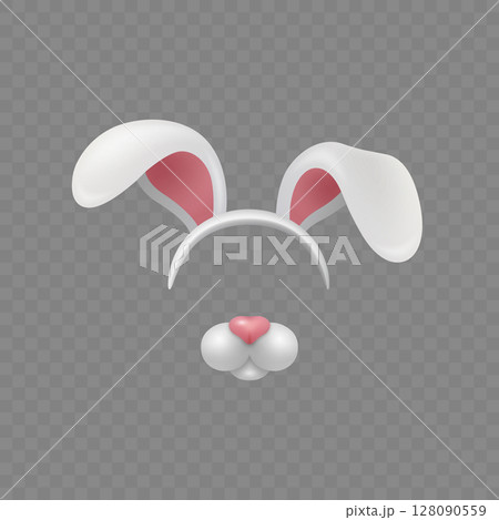 Vector Bunny Ears and Nose. Bunny Ears and Nose for Easter, Costume, Mask, Selfie Filter. Bunny Ears and Nose Clipart for Kids, Party, Cute Animal Design, Holiday, Decoration, Photo Booth, Fun 128090559