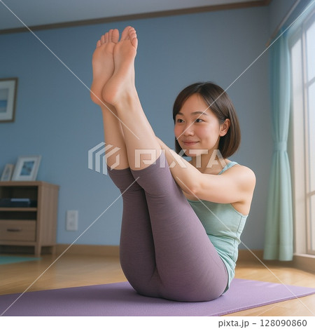 自宅でヨガに集中する女性の健康的な姿 128090860