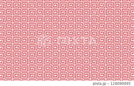 S字につながった赤い雷文模様 128090895