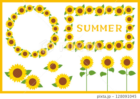 ひまわりのイラストとフレームのセット 128091045