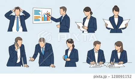 【提案書 素材】ビジネスシーンの人物イラストセット 128091152