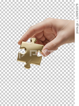 Hand placing the final puzzle piece, symbol of problem-solving and teamwork, isolated on transparent background, strategy and success concept Hand placing the final puzzle piece, symbol of problem-solving and teamwork, isolated on transparent background, strategy and success concept 128091879
