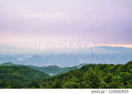 Serene Morning View of Taipei City from Datun Mountain. Serene Morning View of Taipei City from Datun Mountain. 128092605