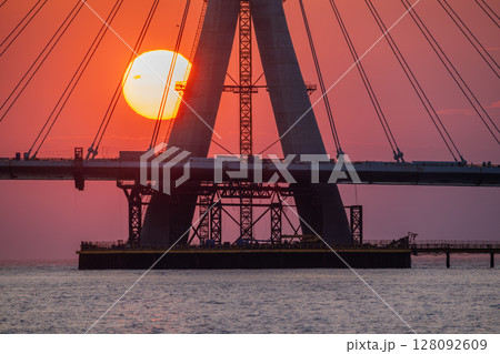 Stunning Sunset Over Danshui New Taipei Taiwan with Under. 128092609