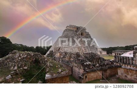 Pyramid of the magician, Uxmal, Yucatan, Mexico Pyramid of the magician, Uxmal, Yucatan, Mexico 128092708
