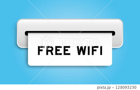 White coupon banner with word free wifi from machine on blue color background White coupon banner with word free wifi from machine on blue color background 128093230