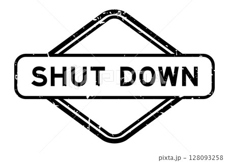 Grunge black shut down word rubber seal stamp on white background 128093258