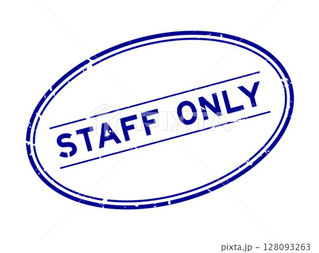 Grunge blue staff only word oval rubber seal stamp on white background 128093263