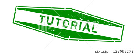 Grunge green tutorial word hexagon rubber seal stamp on white background 128093272