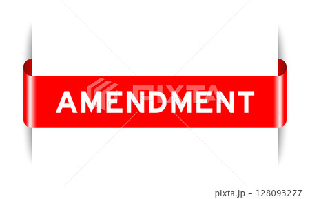 Red color inserted label banner with word amendment on white background 128093277
