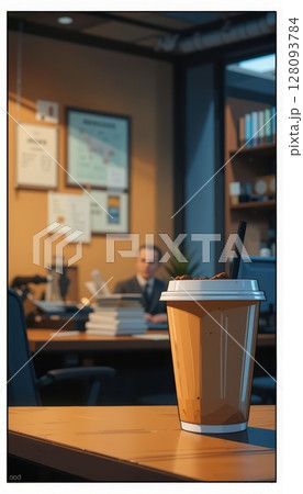 Coffee Cup on Desk with Blurred Office Background 128093784