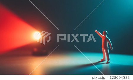 recruitment hero concept with 3D figure pointing in spotlight 128094582