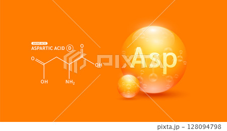 Aspartic amino acid orange and chemical formula structural. Biomolecules that combine to form proteins nutrients necessary for health muscle. For dietary supplements ads. Medical scientific. Vector. Aspartic amino acid orange and chemical formula structural. Biomolecules that combine to form proteins nutrients necessary for health muscle. For dietary supplements ads. Medical scientific. Vector. 128094798