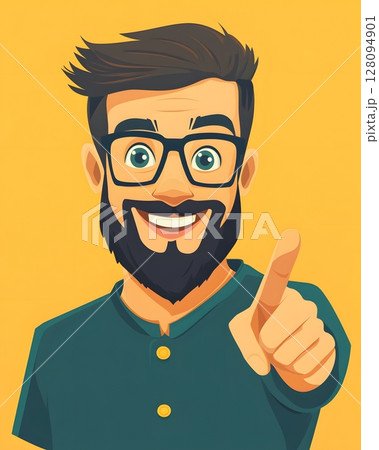 flat cartoon smiling person pointing friendly office campaign 128094901