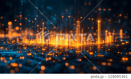 economic performance analytics chart glowing in blue and gold 128095361