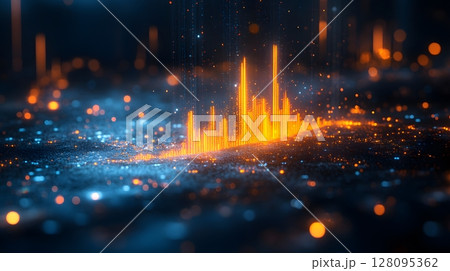 economic performance analytics chart glowing in blue and gold 128095362