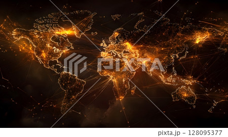 global communication map with connecting lines and data points 128095377