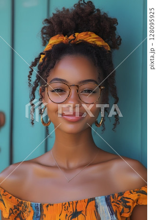 african american girl with afro holding freedom sign, smiling, confident portrait 128095925