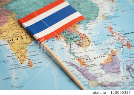 Bangkok, Thailand December 10, 2023 Thailand map in world map paper. Bangkok, Thailand December 10, 2023 Thailand map in world map paper. 128096337
