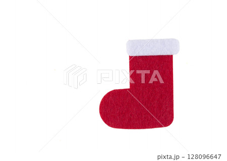 Christmas tree decoration Christmas red boot on a white background. Christmas tree decoration Christmas red boot on a white background. 128096647