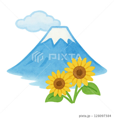 夏の富士山とひまわり 128097384